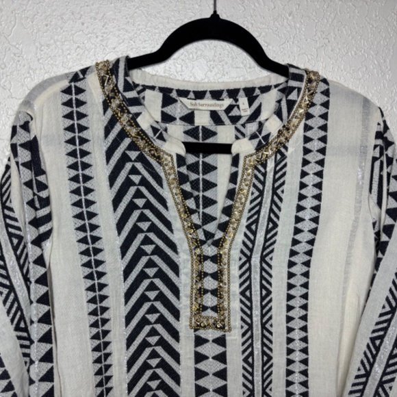 Soft Surroundings Rhea Black Cream Gold Beaded Caftan Dress Women's Size L - Picture 4 of 16